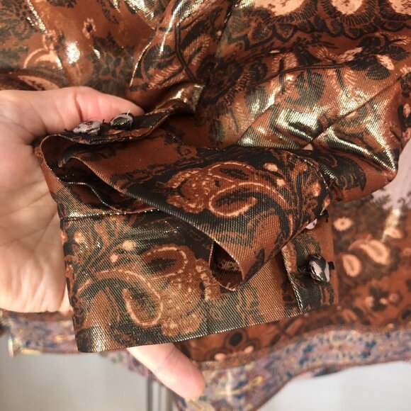 ETRO Metallic Silk Patterned Print Long Sleeve Side Slit Tunic Blouse Sz 44 ITA - Picture 7 of 16